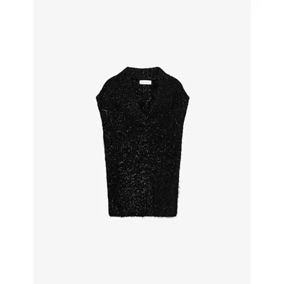 Dries Van Noten Womens Black Trea Sleeveless Wool-blend Knit Jumper Xs