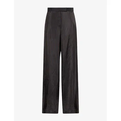 Dries Van Noten Womens  Wide-leg Stripe-print Cupro Trousers In Dark Brown