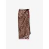 Dries Van Noten Womens Brown Wrap Printed Silk Midi Skirt