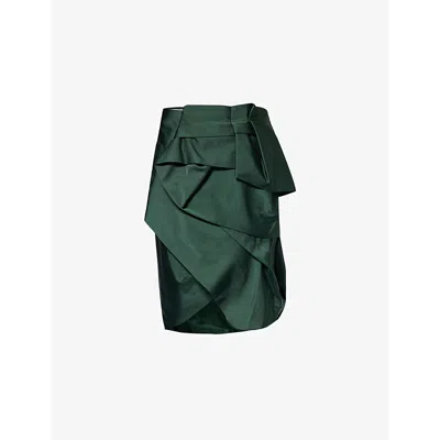 Dries Van Noten Womens Emerald Sispy Tiered Ruffled Wrap Silk-blend Midi Skirt In 绿色