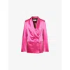 Dries Van Noten Womens Fuchsia Double-breasted Satin Cotton-blend Jacket In Pink