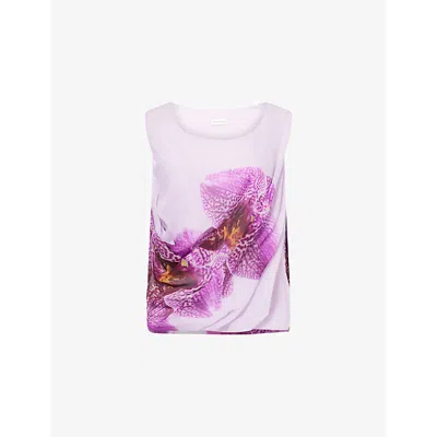 Dries Van Noten Womens Fuchsia Flower-print Sleeveless Silk Top