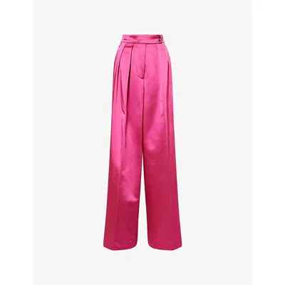 Dries Van Noten Womens Fuchsia Pamplona Wide-leg Satin Trousers In Pink