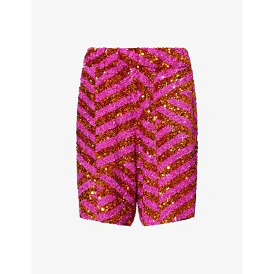 Dries Van Noten Womens Fuchsia Pomy Sequin-embellished Shorts In Pink
