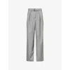 Dries Van Noten Womens Green Belted Striped Wool-blend Trousers In Gray