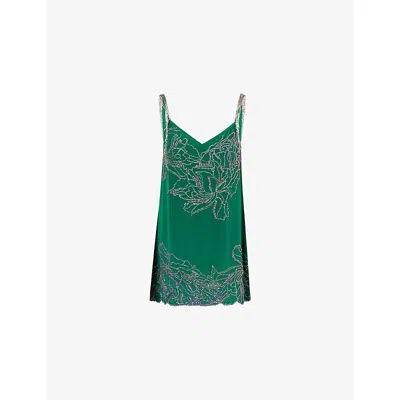 Dries Van Noten Womens Green Centa Embellished Silk Top