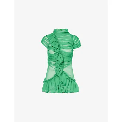 Dries Van Noten Womens Green Chuchu Draped Silk Shirt