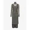 Dries Van Noten Hofes Tie Print Layered Long Sleeve Mesh Midi Dress In Green