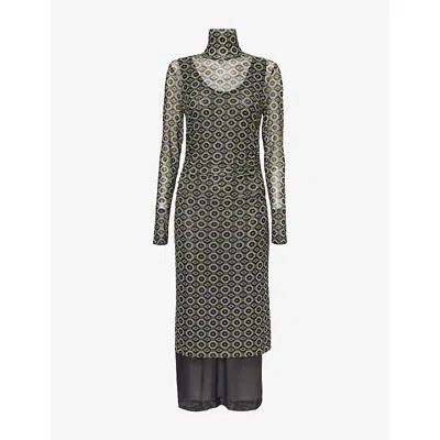 DRIES VAN NOTEN WOMENS GREEN PRINTED HIGH-NECK STRETCH-WOVEN MAXI DRESS