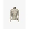 Dries Van Noten Geometric Pattern Turtleneck Long Sleeve Sweater In Green