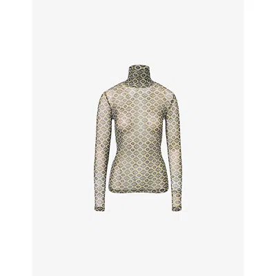 Dries Van Noten Womens Green Printed High-neck Stretch-woven Top