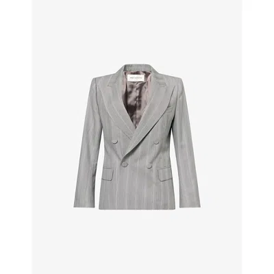 Dries Van Noten Womens Green Striped Peak-lapels Wool-blend Blazer In Gray