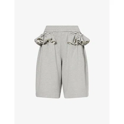 Dries Van Noten Womens Grey Melange Hacuna Ruffled Cotton-jersey Shorts In Gray