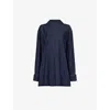 Dries Van Noten Womens Indigo Bow-embellished Relaxed-fit Denim Blouse In Blue