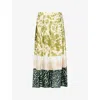 Dries Van Noten Womens Khaki Abstract-print Pleated Woven Maxi Skirt