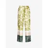 Dries Van Noten Womens Khaki Abstract-print Wide-leg Woven Trousers