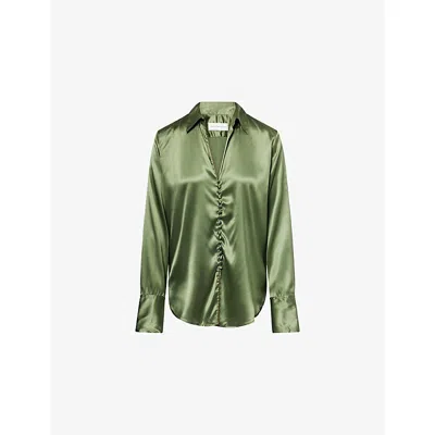 Dries Van Noten Womens Khaki Celinas Long-sleeve Silk Shirt In Green