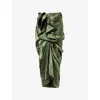 Dries Van Noten Womens Khaki Draped Silk-satin Midi Skirt In Green