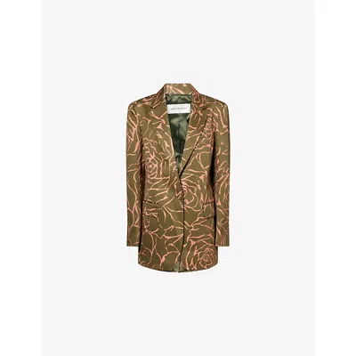 Dries Van Noten Womens Khaki Notch-lapels Printed Cotton Blazer In Brown