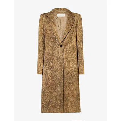 Dries Van Noten Womens Khaki Richy Textured Woven Coat In Brown