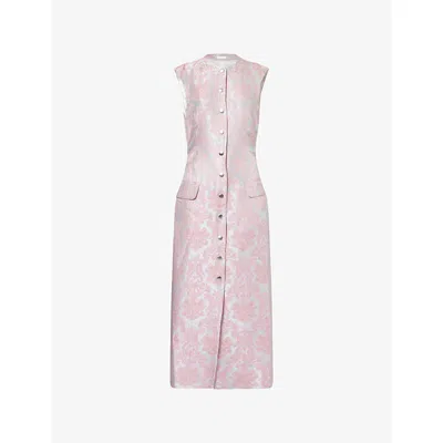 Dries Van Noten Womens Light Blue Floral Sleeveless Woven Midi Dress