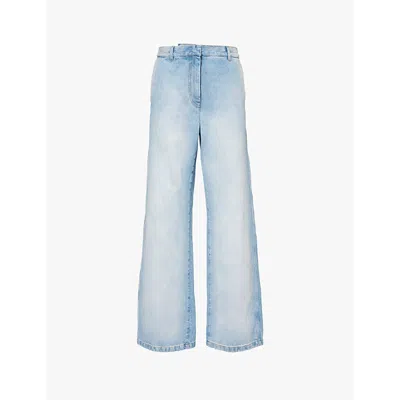 Dries Van Noten Elasticated-waist Pleated Wide-leg Jeans In Light Blue
