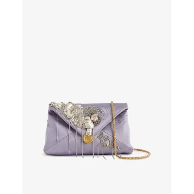Dries Van Noten Womens  Envelope Embellished Woven Clutch Bag In Lilac