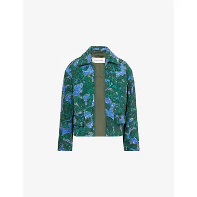 Dries Van Noten Womens Malachite Vonda Bead-embellished Silk And Cotton-blend Jacket