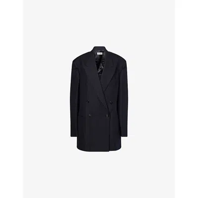 Dries Van Noten Womens Navy Oversized Peak-lapels Wool Blazer In Black
