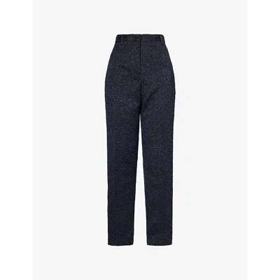 Dries Van Noten Womens Navy Pilar Tapered-leg Cotton-blend Trousers In Blue