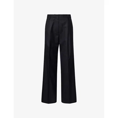 Dries Van Noten Womens Navy Portias Wide-leg Wool Trousers In Black