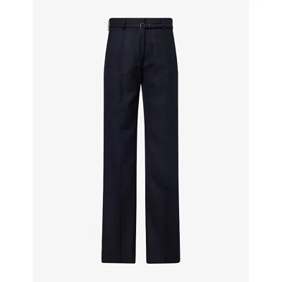 Dries Van Noten Womens Navy Presta Straight-leg Wool-blend Trousers In Blue