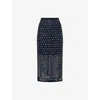 Dries Van Noten Women Blue Georgette Jewel Embellished Midi Skirt In Black