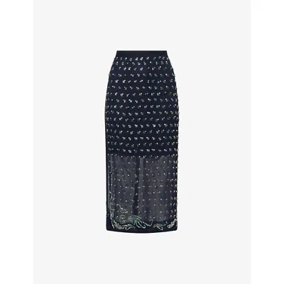 Dries Van Noten Womens Navy Sokna Embellished Woven Skirt In Blue