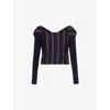 Dries Van Noten Womens Navy Striped Cropped Wool Top In Blue
