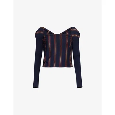 Dries Van Noten Womens Navy Striped Cropped Wool Top In Blue