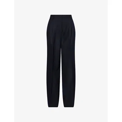 Dries Van Noten Womens Navy Tonal-herringbone Wide-leg Wool Trousers In Blue