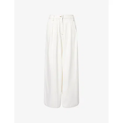 Dries Van Noten Womens Off White Pamplona Pleat Wide-leg Denim Jeans