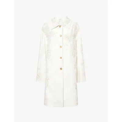 Dries Van Noten Womens Off White Rondero Embroidered Cotton-canvas Coat