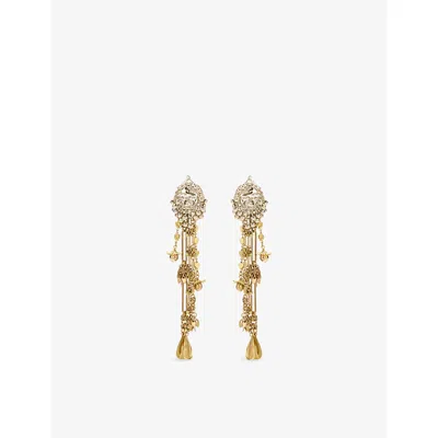 Dries Van Noten Womens Old Brass Floral And Bead-embellished Brass Drop Earrings In Gold