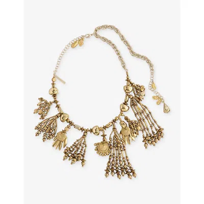 Dries Van Noten Womens Old Brass Floral And Bead-embellished Necklace Belt