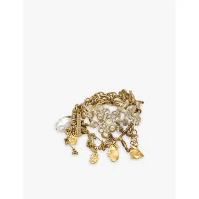 Dries Van Noten Womens Old Brass Floral Brass Chain Bracelet