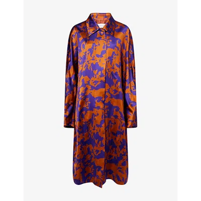 Dries Van Noten Womens Orange Printed Relaxed-fit Woven Coat