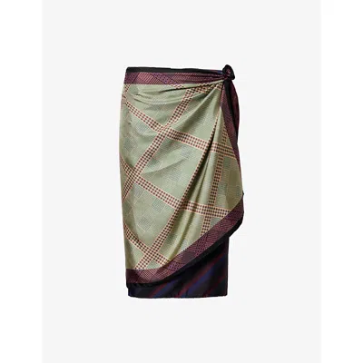 Dries Van Noten Womens Peach Printed Silk Midi Skirt In Green