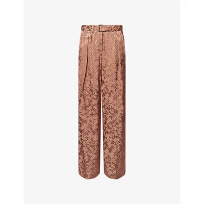 Dries Van Noten Womens Peaches Wide-leg Satin Trousers In Brown
