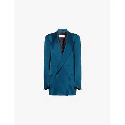 Dries Van Noten Womens Petrol Blink Double-breasted Woven Jacket In Blue