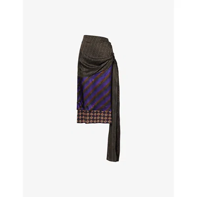 Dries Van Noten Womens Purple Senice Draped-panel Silk Midi Skirt In Multi