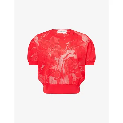 Dries Van Noten Womens Red Lace Woven Cotton-knit Jumper Xs