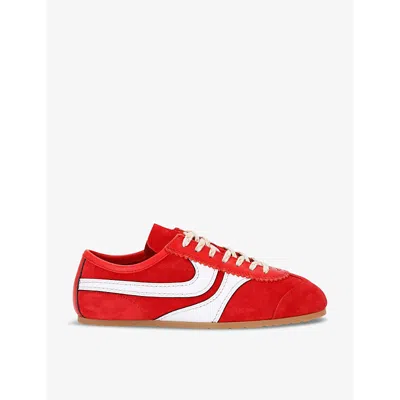 Dries Van Noten Womens Red Retro Panelled Leather Low-top Trainers