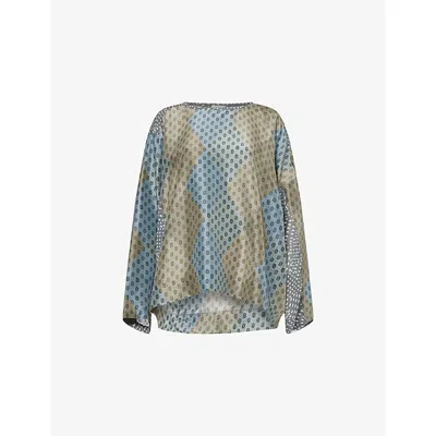 Dries Van Noten Womens Stone Caias Patterned-print Silk-blend Top In Gray